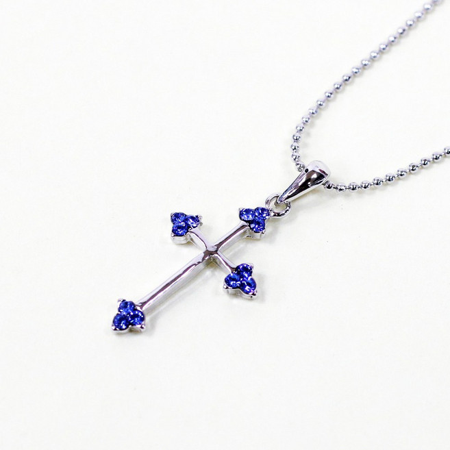 BNP 블루색십자가 목걸이 크리스탈 개신교악세사리 심플리티목걸이
