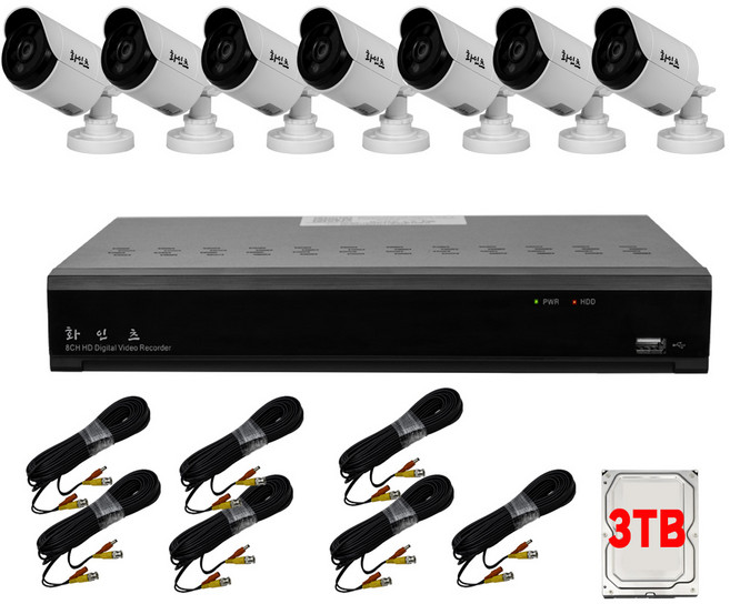 화인츠 500만화소 CCTV 자가설치 8채널 실내 실외 무인 감시카메라 방범용 매장용 농막 케이블20m HDD포함, 1개, 8108 7캠, 7개, 4TB