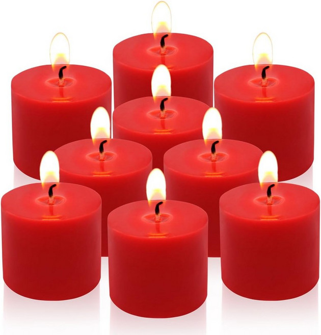크리스마스 발렌타인데이 결혼식 파티 테이블 홀리데이 및 홈 데코레이션을 위한 9팩의 빨간색 보티브 캔들 작은 무향 1.5인치 지름 왁스 - 8시간 연소 시간1.5 W x 1.25, Ivory, 9 Packs