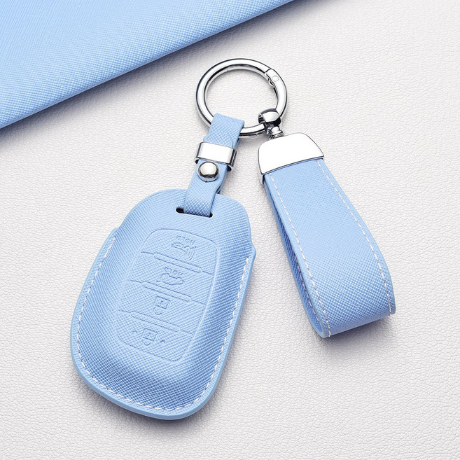 현대차 키커버 프라다 체인 패턴 4버튼 (쏘나타 아반떼 투싼 캐스퍼 아이오닉 등 호환), 현대 A4타입, 스카이블루