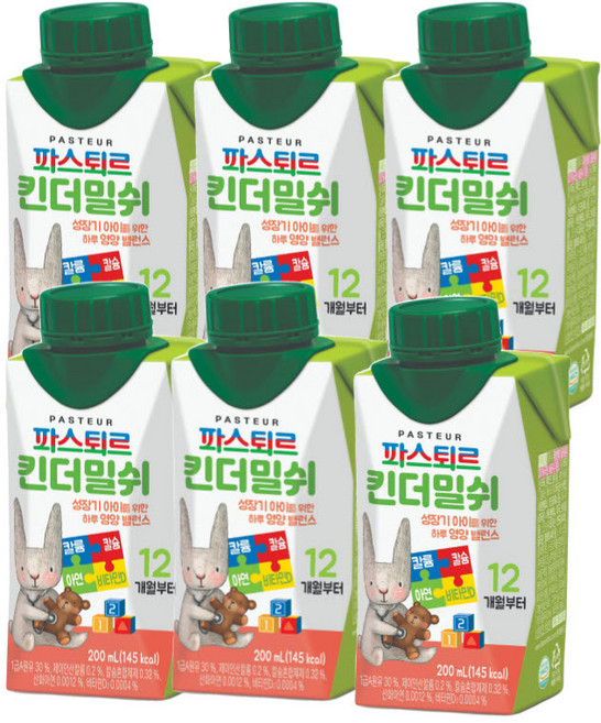 파스퇴르 킨더밀쉬 액상분유 1단계 200ml, 6개