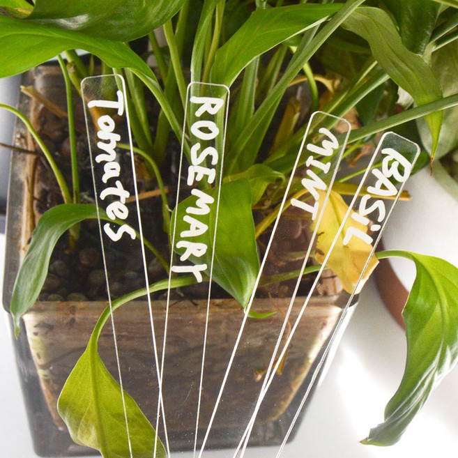 아크릴 일자 화분 식물이름표 투명 라벨 12P 펜 세트 네임텍 텃밭+한정사은품