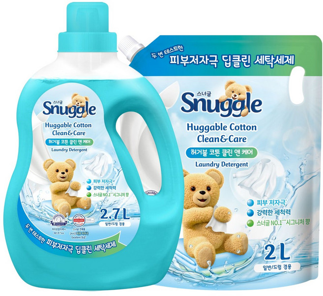 스너글 액상세제 허거블 코튼 2.7L 본품 + 2L 리필, 1개