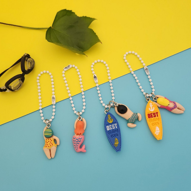 수영키링 에어팟키링 열쇠고리 수영 가방고리 수영가방 용품 서핑보드 키링 군번줄, 1개, 서핑보드(파랑)수영선수(남자팬던트)군번줄,