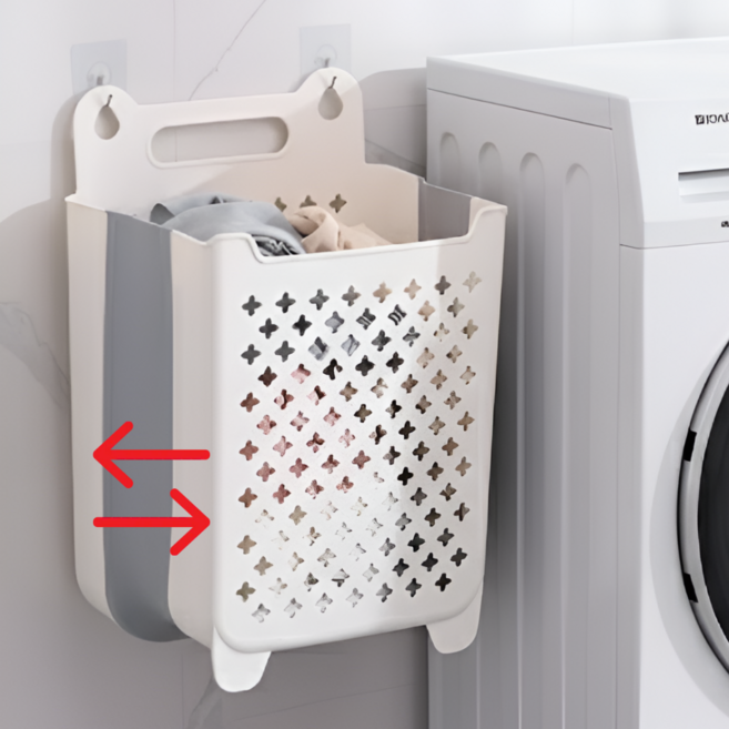 제네시픽 빨래바구니접이식 무타공 부착 다용도바구니, 그레이