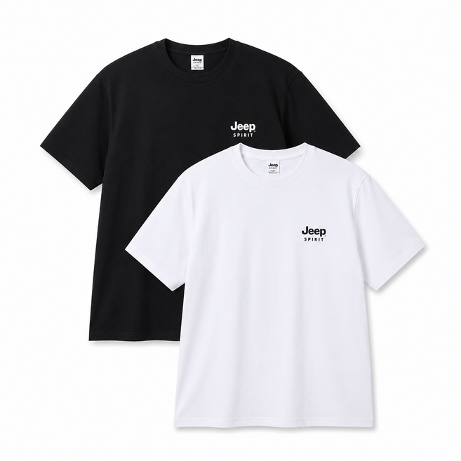 JEEP SPIRIT 스몰로고 라운드넥 남녀공용 반팔 티셔츠 1+1 블랙 화이트 2팩