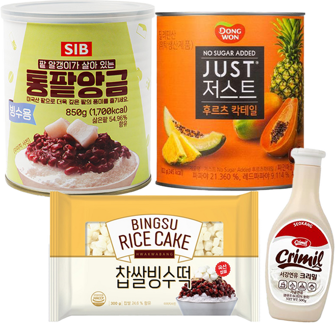 팥빙수 재료 세트 과일빙수 (빙수팥 후르츠칵테일 연유 빙수떡), 1세트, 2.07kg