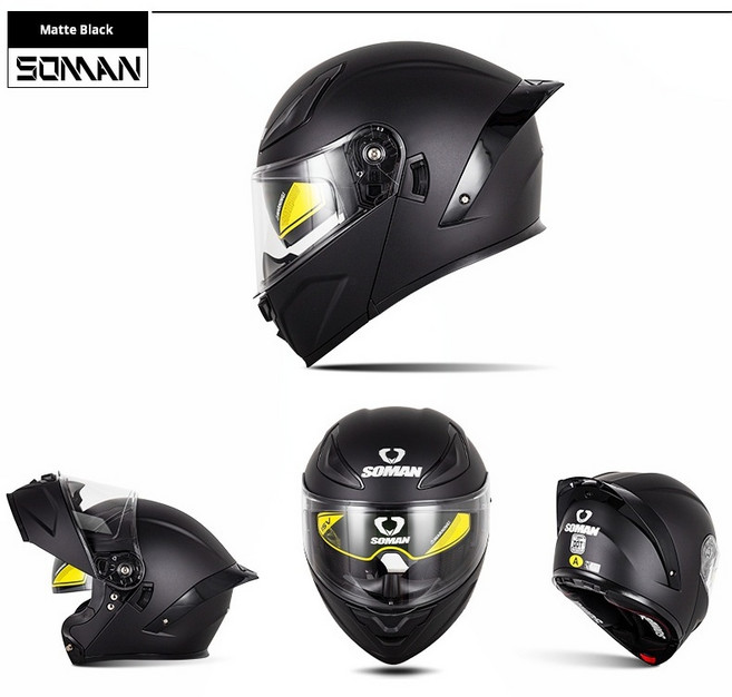 SOMAN F2 全罩安全帽 炫光雙鏡片, 消光黑,s(53-54)cm