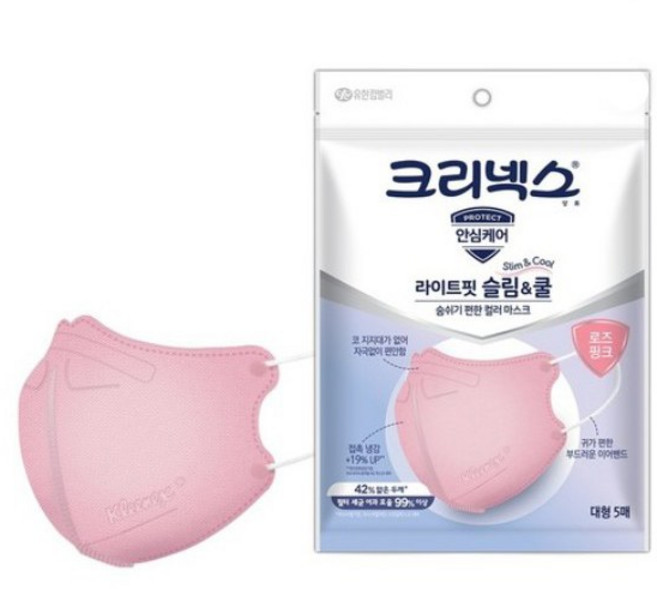 크리넥스 라이트핏 슬림 앤 쿨 마스크 성인용 대형, 5개입, 5개, Rose Pink