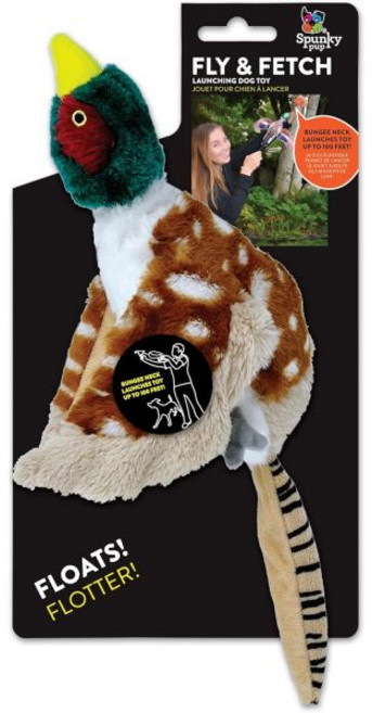 스펀키 강아지 플라이 앤 페치 도그 장난감 내구성이 뛰어나고 부유하며 인터랙티브한 번지 런처로 워터 플레이 플러시 꿩, Plush Pheasant, 1개