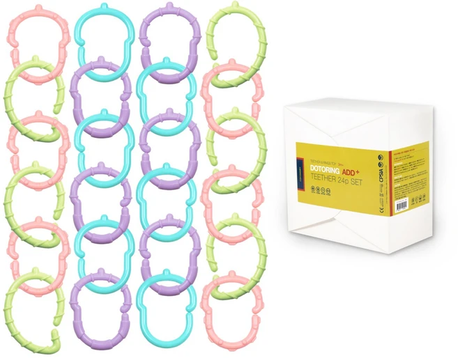 꼬꼬노리 국산 열탕소독 도토링 고리 치발기 애드 박스 24개입 유럽 미국 일본 국내4개국인증 소근육 발달 장난감, 1세트 - 쿠팡