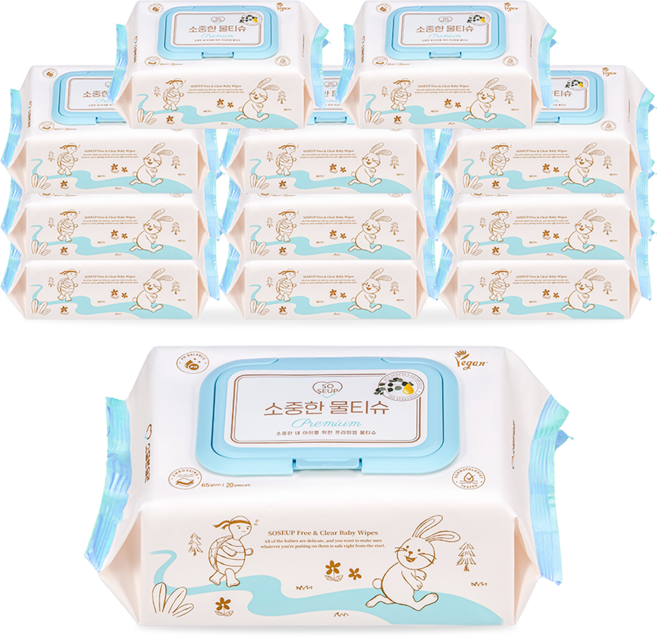 소중한습관 휴대용 소중한 아기 물티슈 캡형, 20매, 12개