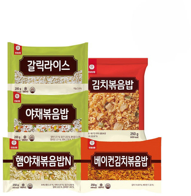 [천일] 볶음밥 5종 10봉 특가세트(갈릭 야채 각 200g+김치 베이컨 햄야채 각 250g), 10개, 200g