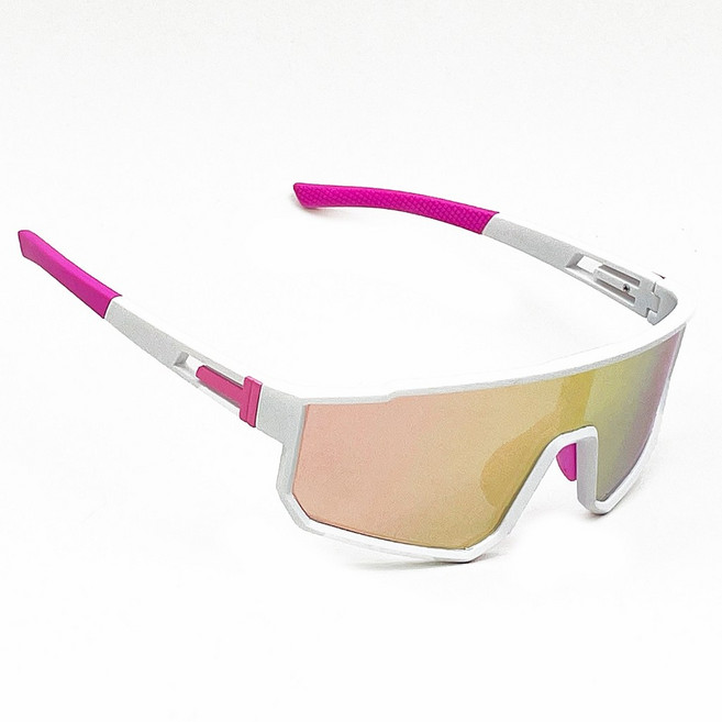 騎行運動眼鏡 偏光高清大框太陽眼鏡 路跑戶外遮陽 白框粉晶水銀, 1個