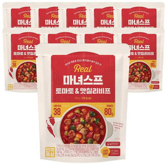 한끼통살 실온 REAL 마녀스프 토마토&핫칠리비프맛 10개입 든든한 한끼 대용, 10개, 300g