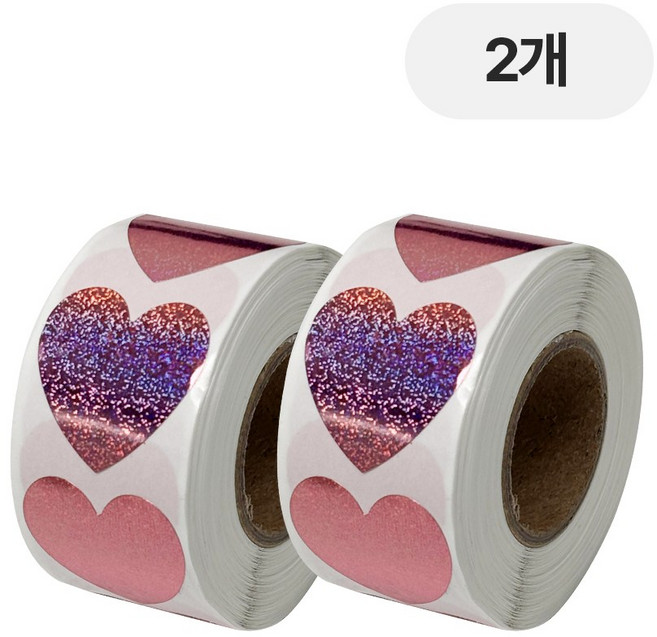 디어플레이스 홀로그램 반짝이 롤스티커 500매, 2개, 11 홀로베이비핑크 2.5cm_하트
