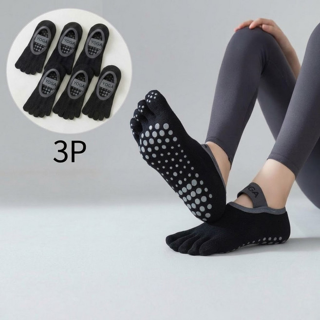 상덕 필라테스 양말 5지 요가 양말 미끄럼방지 논슬립 홈트 운동용 요가삭스 3켤레