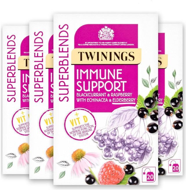 트와이닝 수퍼블렌드 면역 지원 차 20티백 x 4박스 영국 엘더베리 블랙커런트 라즈베리 티