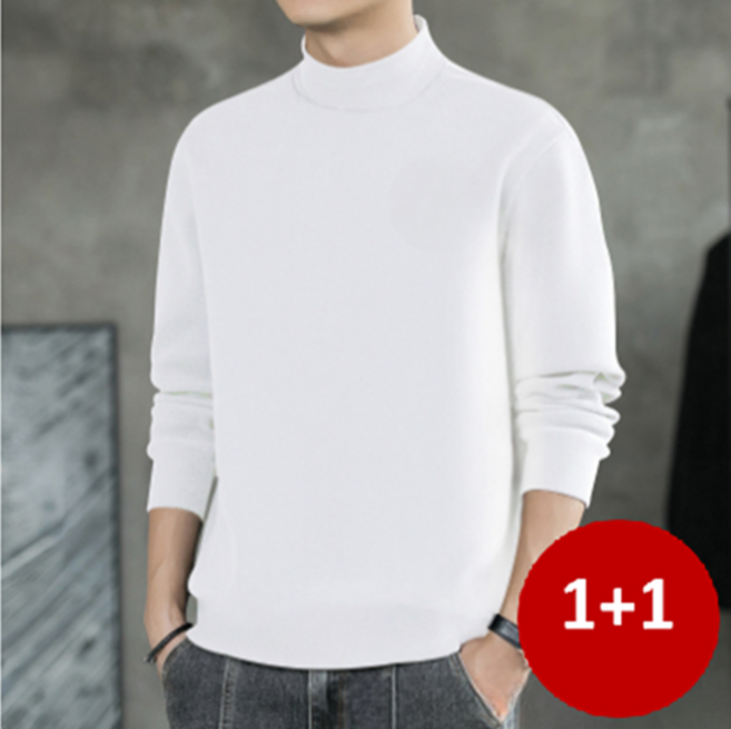 1+1 겨울 남성 소프트웜 하프넥 반목 피치 기모 긴팔 티셔츠