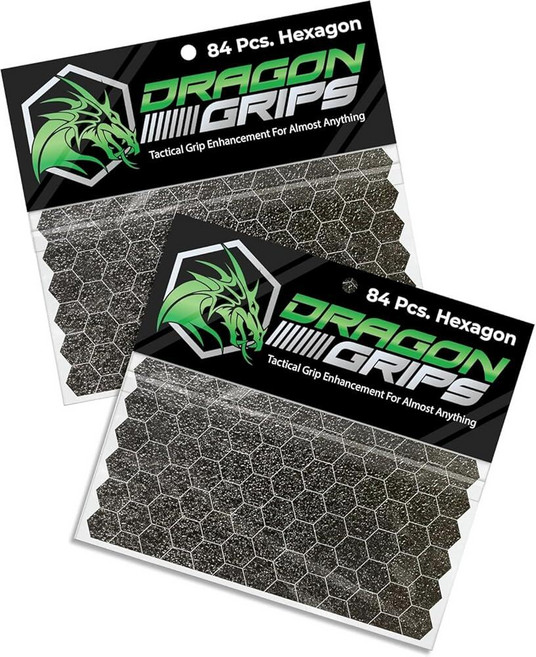 Dragon Grips 투명 고무 그립 테이프 - 84개의 프리컷 육각 그립 테이프 스티커(1팩) 휴대폰 컨트롤러 건 및 마우스 그립 테이프용 미끄럼 방지 접착제 고무, 블랙, 5/8" - 84pcs 2 pack