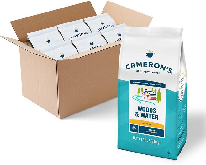 Cameron's Coffee 로스트 그라운드 커피 백 메이플 크림 355ml(12온스) 6개 팩130038, 목재 및 물
