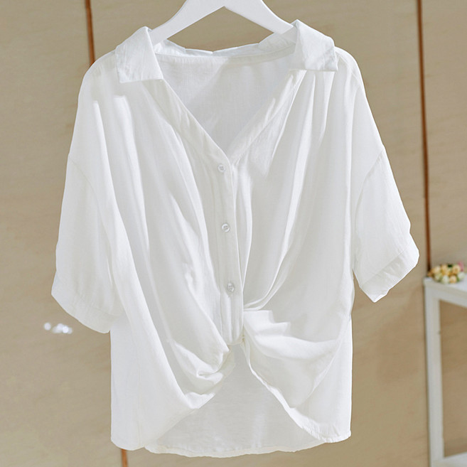 여 브이넥 화이트 셔츠 빅사이즈 박시탑 아이버리아 A8 M627E382