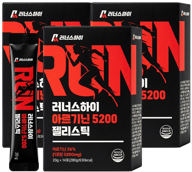 솔리치 러너스하이 아르기닌5200 젤리스틱, 3박스, 280g