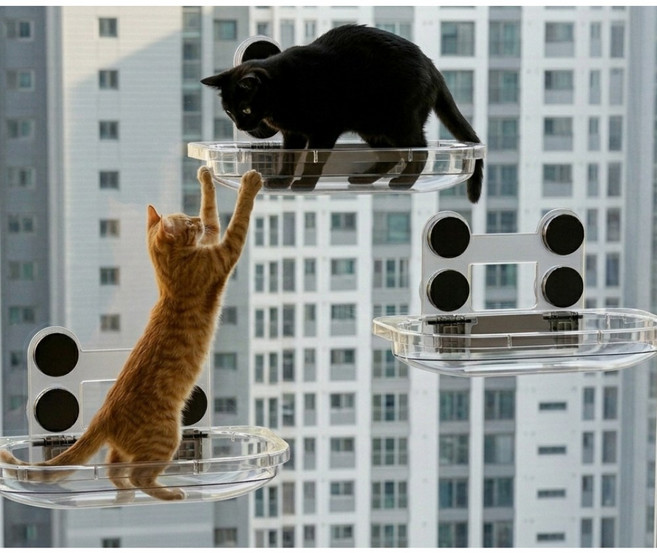 멍묘인 고양이 창문 해먹 윈도우 캣타워 대형 흡착판 투명 해먹 15kg 하중 캣휠, 1개, 그레이