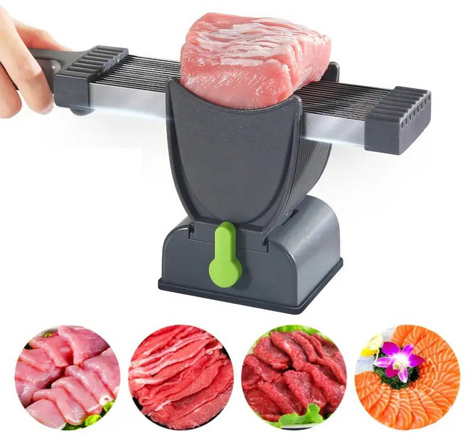 Oyoson 다기능 수동 신선육 슬라이서 고기 절단기 두께 조절 가능 슬라이스 채썰기 고기 깍둑썰기 신선한 소고기 돼지고기 양고기 연어용, 1개, 회색