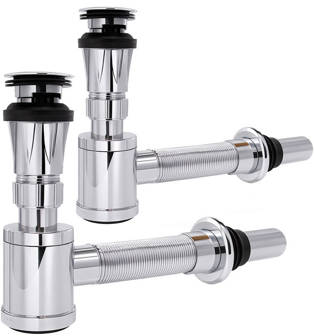 바스원 국산 세면대 부속품 배수관 자동 팝업 높이 조절 벽면용 일체형 트랩, 2개