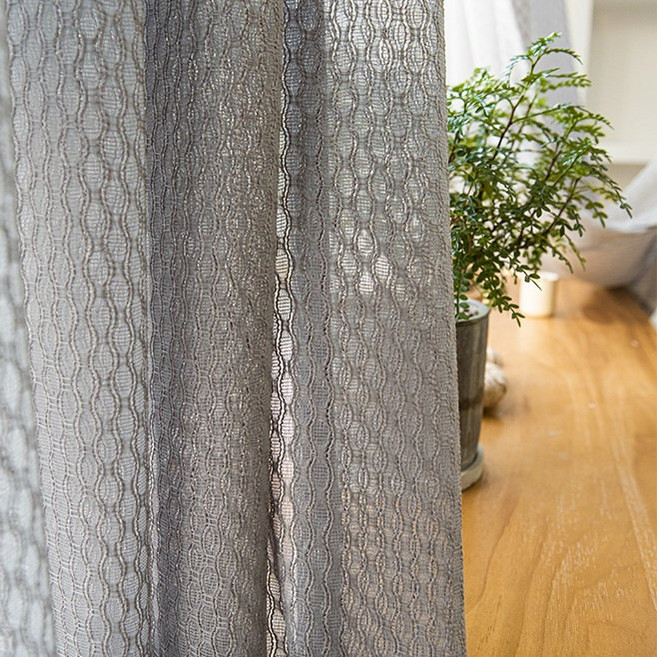 新款麻花紗透光不透人陽臺客廳臥室防曬 耐磨布藝窗紗, 深灰色