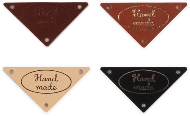 삼각 핸드메이드 가죽라벨 handmade 수제 가죽택, 브라운 불박, 1개