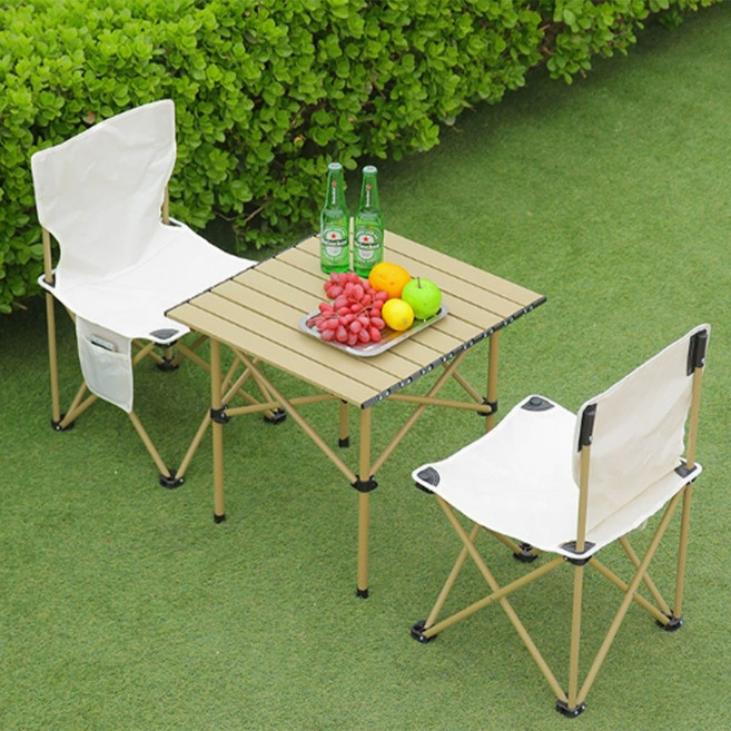 하루꿈 캠핑 테이블 의자 세트 2인/4인 접이식 피크닉 휴대용 야외 경량 롤테이블 체어, 아이보리