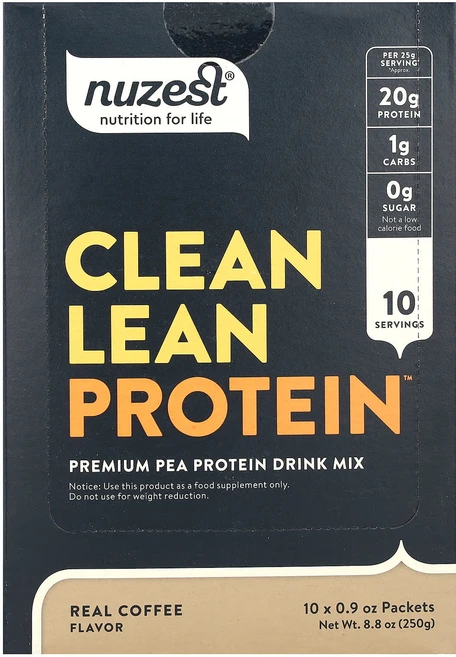 Nuzest 클린 린 프로틴 프리미엄 완두콩 단백질 드링크 믹스 리얼 커피 10팩 개당 25g(0.9oz), Nuzest 클린 린 프로틴 프리..., 250g - 쿠팡