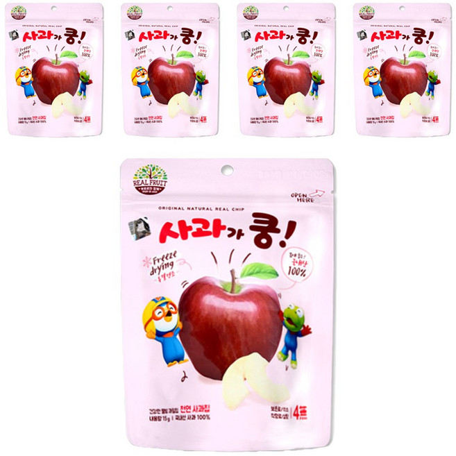 리더스인팜 뽀로로 동결건조 과일칩 사과가 쿵, 5개, 15g