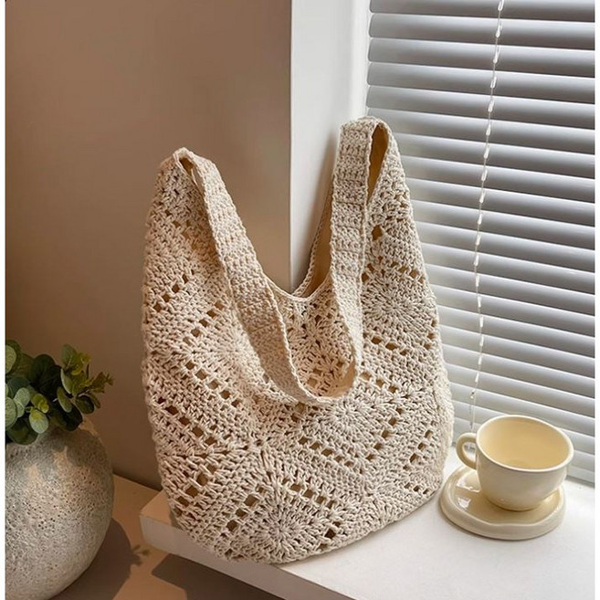 삼송언니 여성 니트 그물 숄더백 손뜨개 그물 가방
