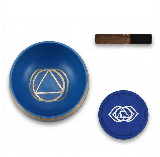 紫色冥想頌缽套裝 含木槌及墊, 靛-眉心輪, 1個