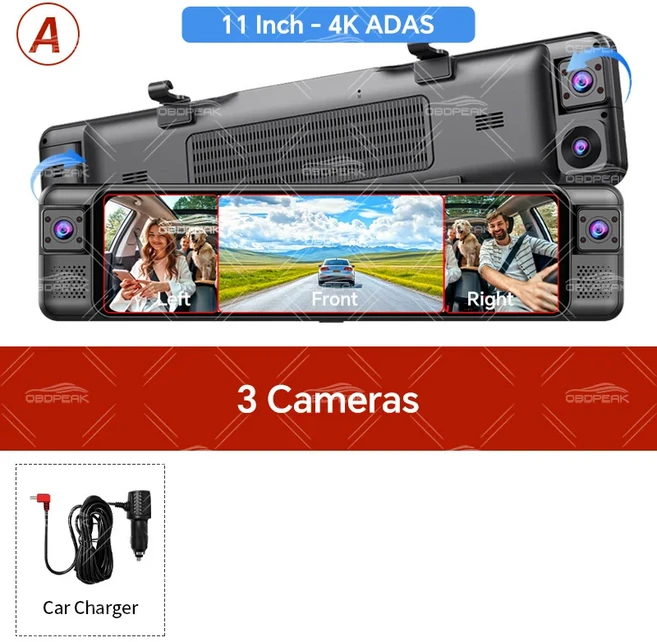 D80 4채널 360 ° 4K 대시 캠 ADAS BSD 백미러 카메라 전면 후면 왼쪽 오른쪽 WIFI 나이트 비전 24H Park M, 03 A-Only 3 Cameras, 01 With 64G TF Card