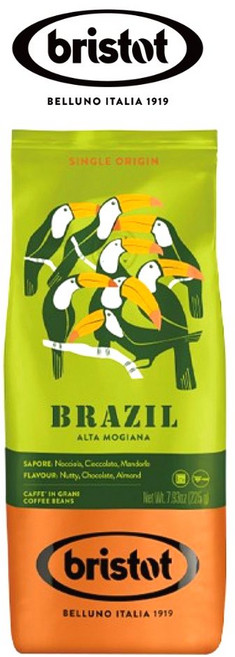 미슐랭 [브리스토트] BRISTOT SINGLE BRAZIL 싱글 브라질 | 이탈리아 에스프레소 원두커피 | 미디엄 로스팅 | 225g 1개맛있는 원두커피 원두커피 홀빈 분쇄안함, 1개, 홀빈(분쇄안함)
