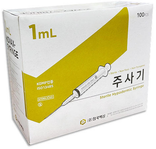 한국백신 일회용 주사기 1ml 26g 100p, 1개