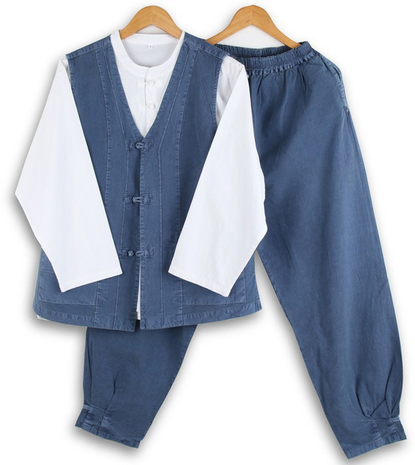 봄 가을 면100% 국내제작 남자 생활한복 조끼+바지 세트 공용 캐주얼 커플 개량한복