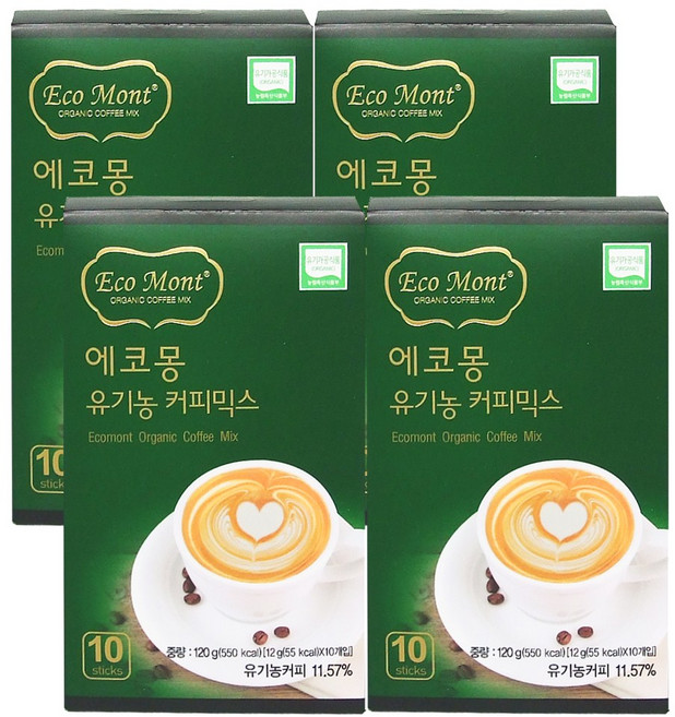 에코몽 유기농 커피믹스 믹스커피, 10개입, 4개, 12g