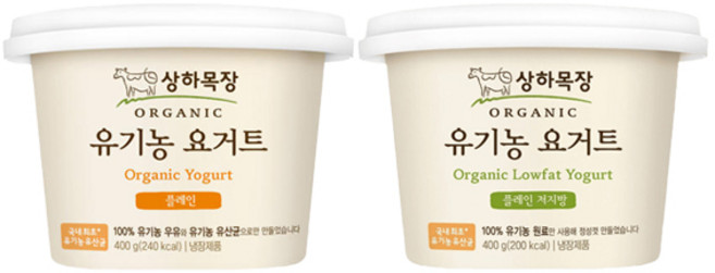 상하목장 유기농요거트400g 플레인2+저지방2/총4개입/냉장무배, 400g
