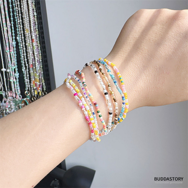 클리어 한줄 비즈 팔찌 얇은 레이어드