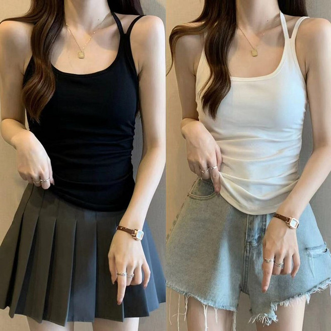 1+1 여성 빅사이즈 민소매 나시 티셔츠 봄가을 여름 스판 모달 끈나시 캐주얼 심플 기질 루즈핏 레이어드 아우터 상의 2매입