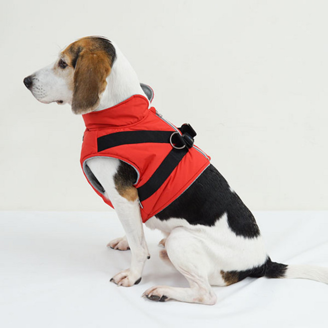 RealPet 대형견 숏패딩 하네스, Red, 1개