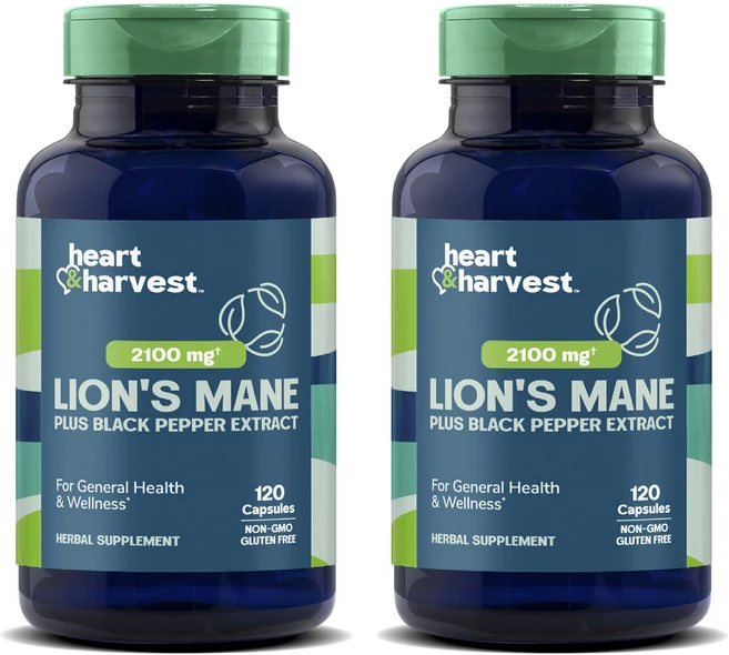 Heart & Harvest 2100mg 라이온즈 메인 블랙 페퍼 추출물 포함 캡슐, 2개, 120정 - 쿠팡