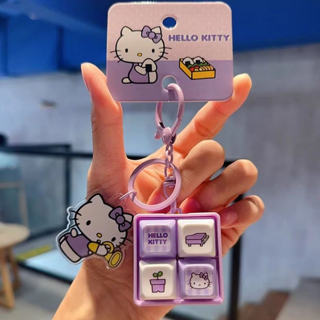 씨에이지몰 헬로키티 LED 키캡 키보드 키링 4구 클릭커 키티 4구 키캡 키링, 1개, 퍼플