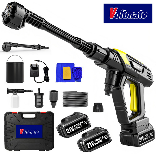 [국내발송] VoltMate 한국 현지 브랜드 AI 무선 고압세척기 고압세차기 휴대용 세차기 6 in 1 다목적 초고압 물총 4000mAh 듀얼 배터리 세트, 1세트