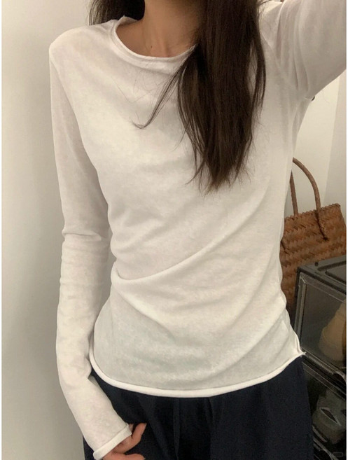 무니유유 텐셀 만능 데일리 무지 찰랑 기본 라운드 냉감 쿨 긴팔 티셔츠